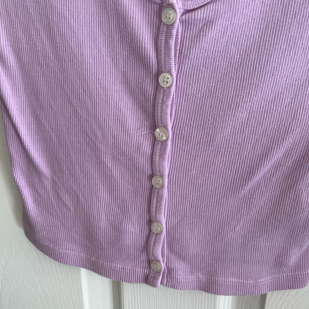 BRANDY MELVILLE Zelly Button Up Short Sleeve Cute Fitted Top - Picture 14 of 14